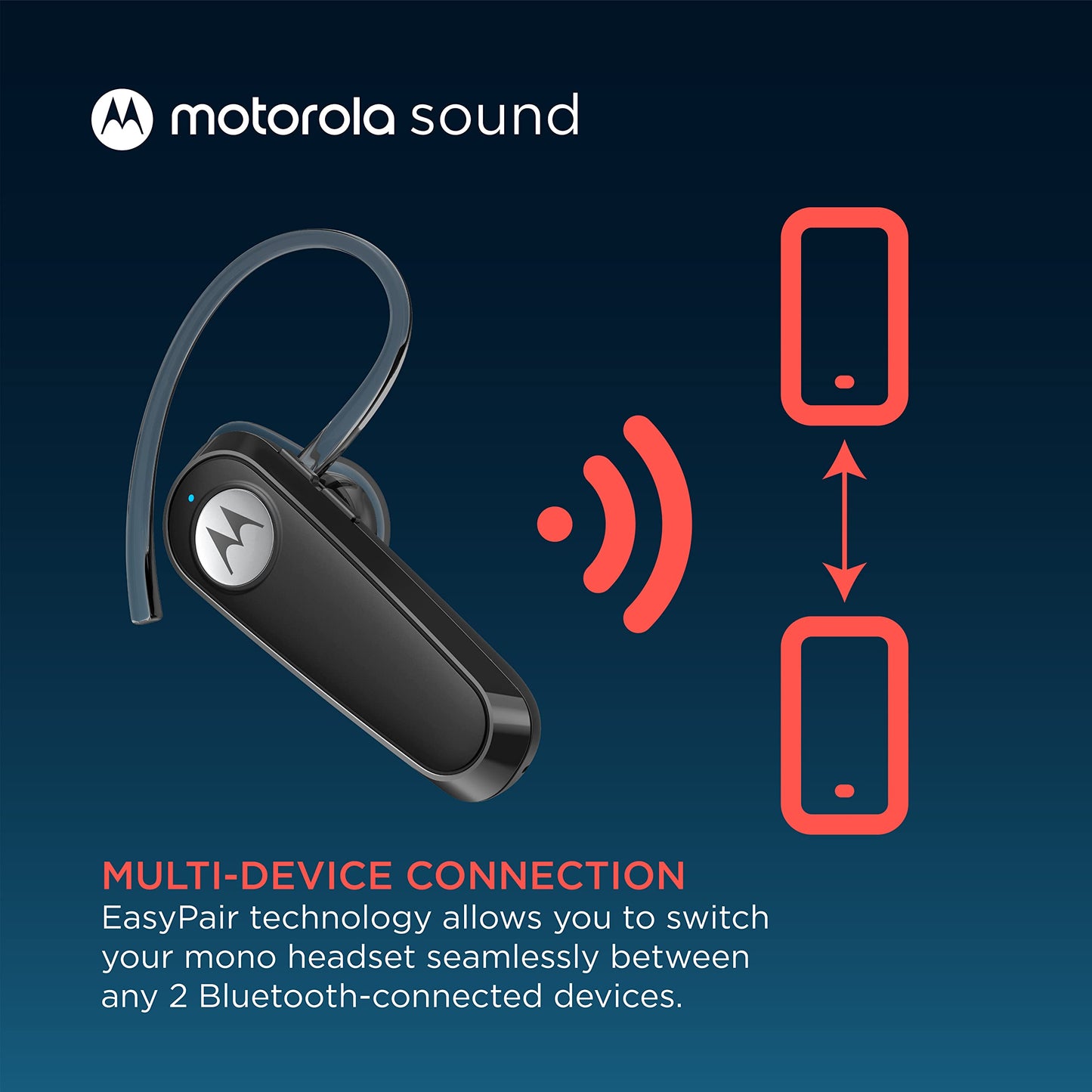 Motorola Sound HK126 Bluetooth Earpiece - Wireless Mono Headset, 8-Hour Talk Time, Voice Assistant, Black