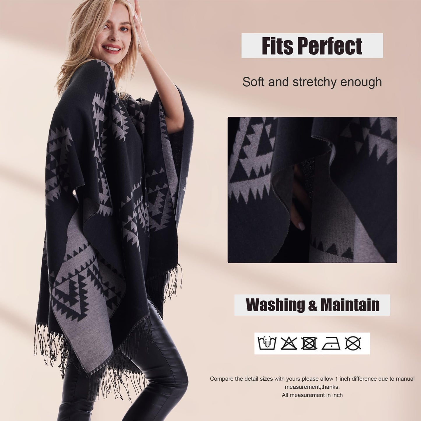 Rofilan Women's Plaid Shawl Wrap Warm Cardigan Open Front Poncho Cape for Central Air Conditioning or Public Chilly Places