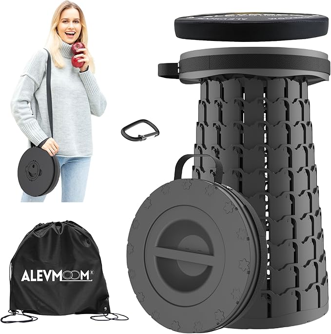 ALEVMOOM Upgraded 18.1" XL Collapsible Stool with Cushion, Portable Folding Stools for Adults Capacity 800lbs, Lightweight Telescoping Stool for Camping Travel Fishing Hiking
