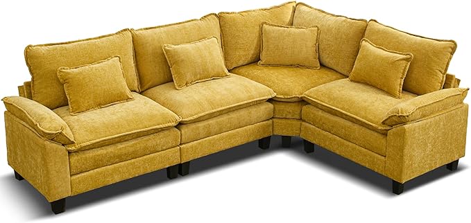 URRED Cloud Couch Modular Sectional Sofa, 116" Modern L Shaped Deep Seat Sofa with Pillows, Ultra Comfy Chenille Corner Couches for Living Room, Bedroom or Apartment, Yellow