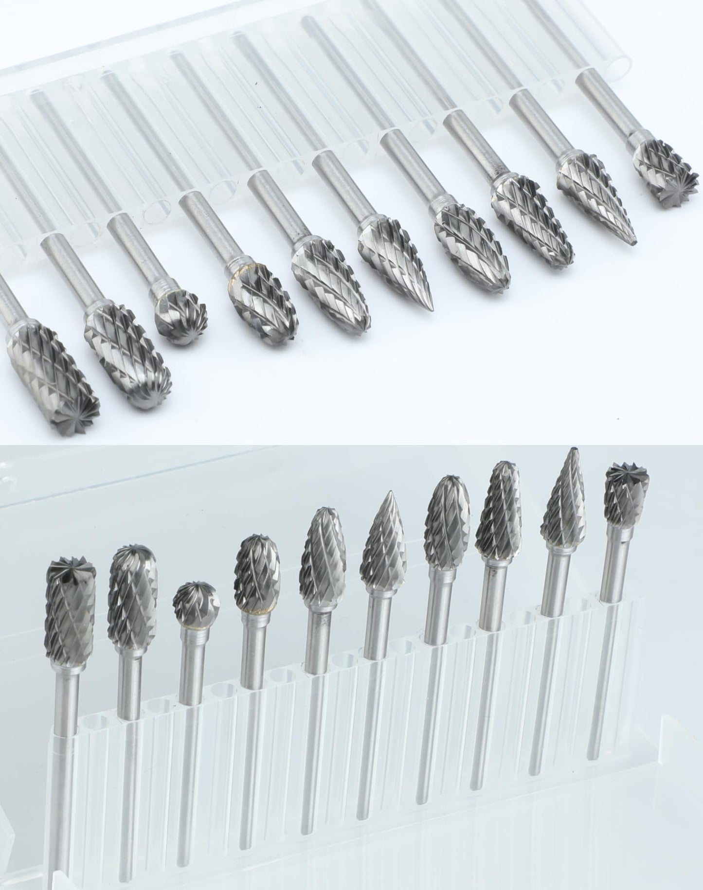 Sworker 10 Pcs Carbide Burr Set 1/8" Shank Compatible with Dremel Milwaukee Bits Rotary Tools Attachment Kit Rasp Drill File Accessories Metal Wood Stone Steel Grinding Carving Cutting Polishing