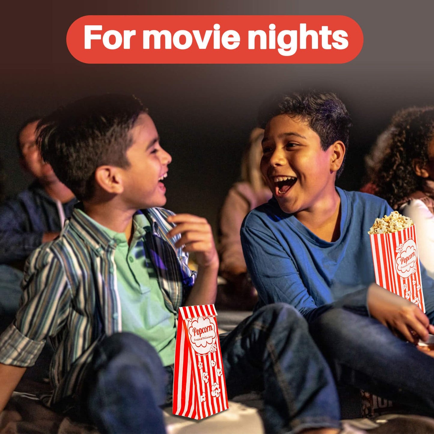MAQIHAN 50 Popcorn Bags Individual Servings - Flat Bottom Paper Popcorn Food Bags Party Pop Corn Sleeves Bulk Carnival Halloween Snack Packs Gift Favor Treat bolsas para palomitas Movie Night Supplies