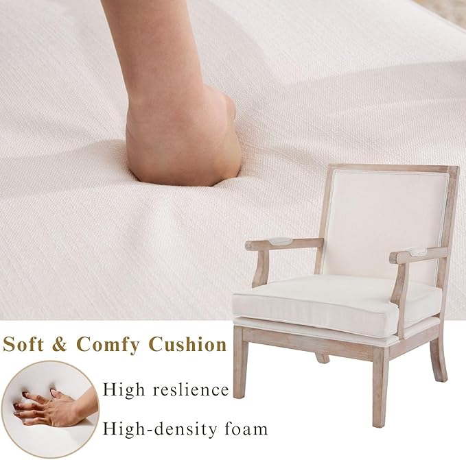 DM Furniture Mid Century Modern Accent Chair Upholstered Living Room Chairs with Armrest Linen Fabric Comfy Lounge Armchair Retro Solid Wood Reading Chair for Bedroom, Guest Room, Balcony, Beige