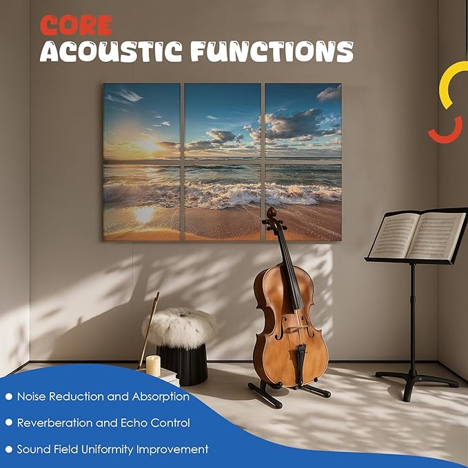 EVENRISING Art Acoustic Panels, 72"x48"x0.4" Sound Absorbing Panels,Better Sound Panels than Soundproof Foam,Self adhesive Soundproof Wall Panels for Recording Studio, BEACH