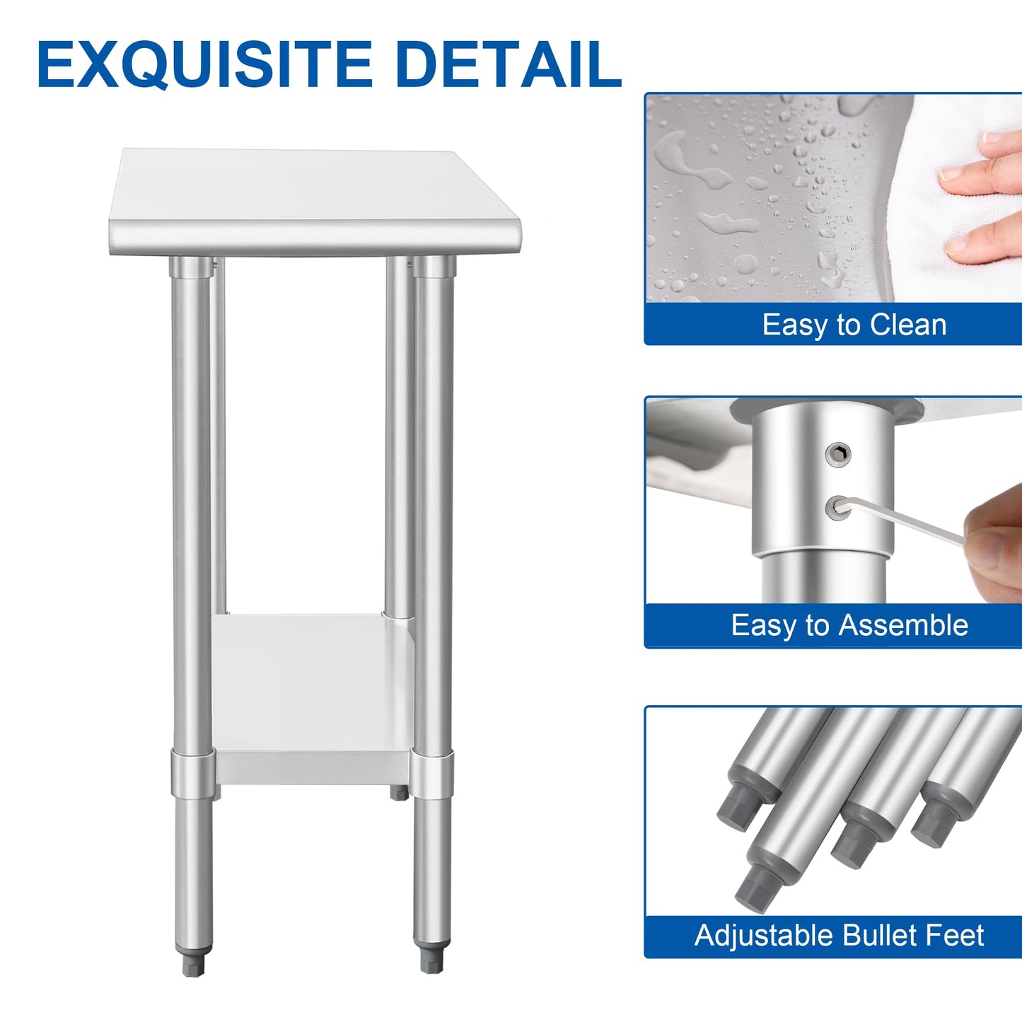 HARDURA Stainless Steel Work Table Commercial 30×15 Inches Kitchen Prep Table and Heavy Duty Commercial Workbench NSF 430 with Undershelf and Galvanized Legs