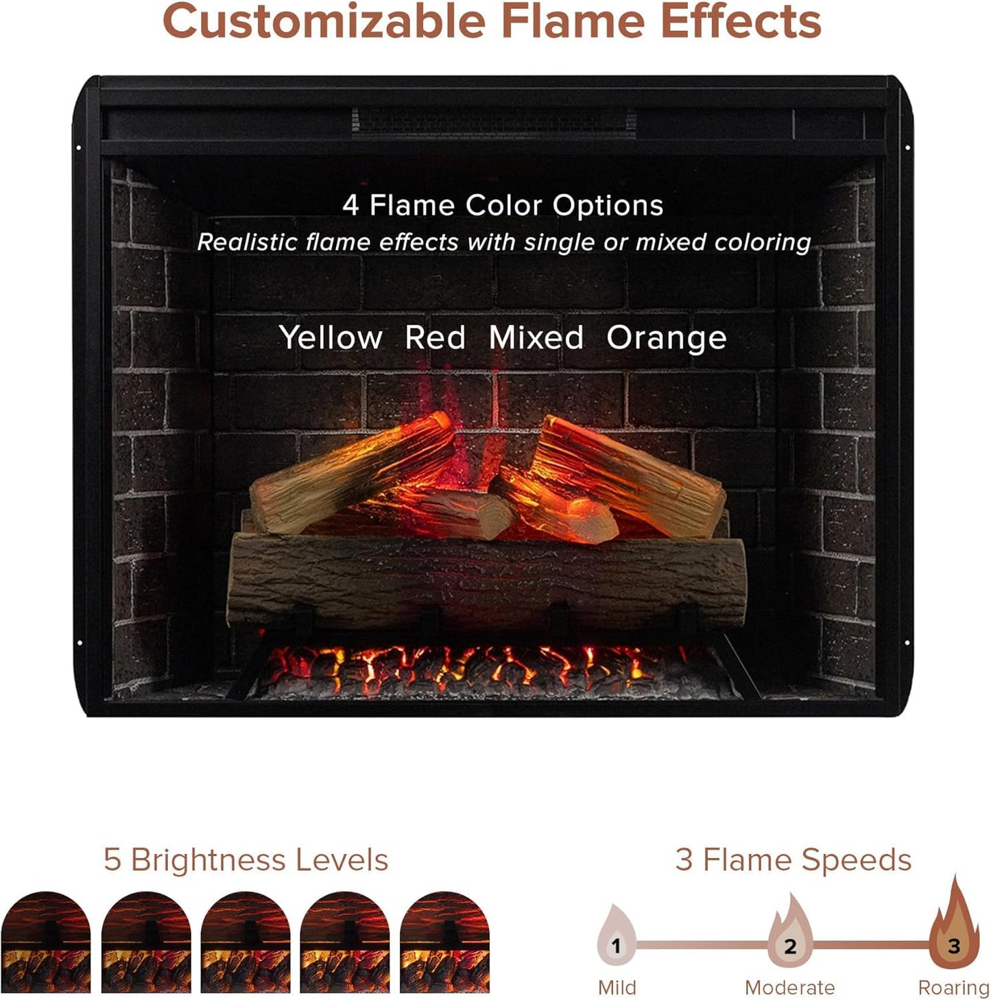 Modern Ember Uptown - Smart Home Electric Fireplace Insert, Electric Heater Heats up to 400 sq. ft., Wall Fireplace Electric with Remote Control for Heat Settings and Flame Colors, 28-inch