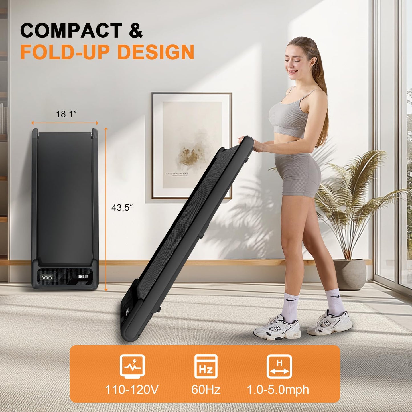 Canisflax Walking Pad with Handle Bar, 2.5HP Treadmill with Handle, Portable Under Desk Treadmill for Home Office Use, Adjustable Incline, Large LED Display, Remote Control, Grey