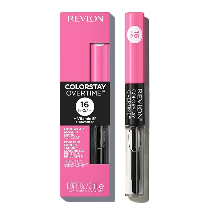 Revlon Liquid Lipstick with Clear Lip Gloss, ColorStay Overtime Lipcolor, Stocking Stuffer for Women, 080 Keep Blushing, 0.07 fl oz