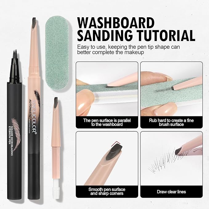 Anglicolor Microblading Eyebrow Pen, Liquid Eyebrow Pen, Square Angled Eyebrow Brush Natural Hair-Like Brow, Long-Lasting, Waterproof Eye brow Pencil for Women and Girls Makeup (01 Caramel Blonde)