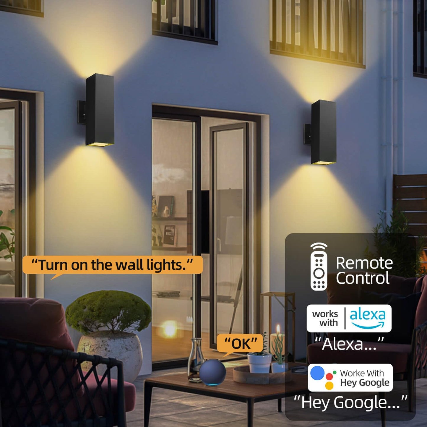 Zinola Outdoor Wall Lights, RGBCW Smart Porch Lights Modern Dusk to Dawn Outdoor Light Fixture Color Changing Light with Remote Control, Waterproof Sconce Compatible with Alexa Google Assistant