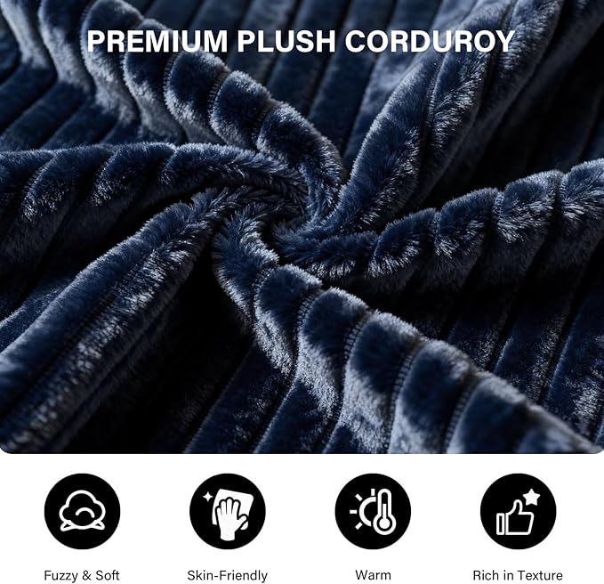LAUSAINT HOME 96" Modular Sectional Sofa Couches, L-Shaped Boneless Cloud Sofa with 3 Deep Seat, 5 Cushiones Oversized Chaise for Living Room, Bedroom, Plush Corduroy Fabric (Left, Navy Blue)