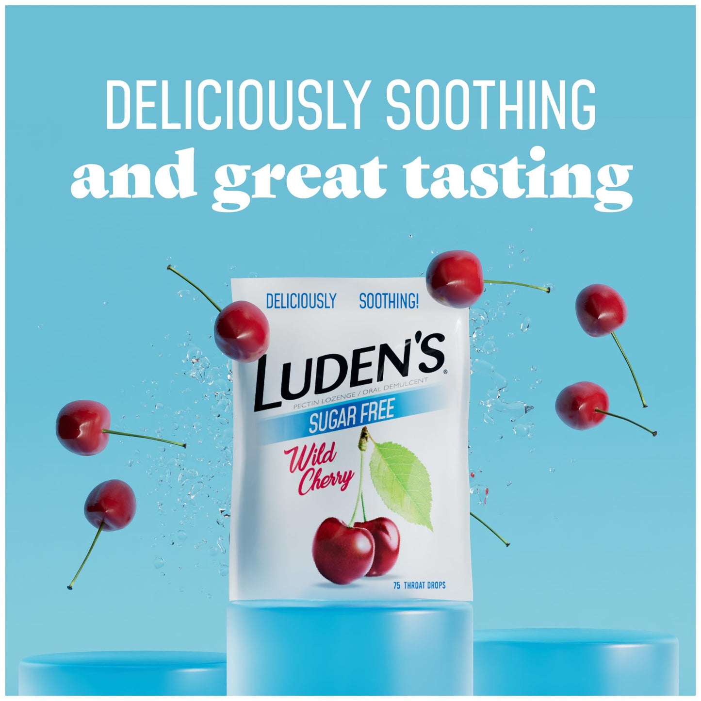 Ludens Sore Throat Drops, for Minor Sore Throat Relief, Sugar Free Wild Cherry, 75 Count (Pack of 4)