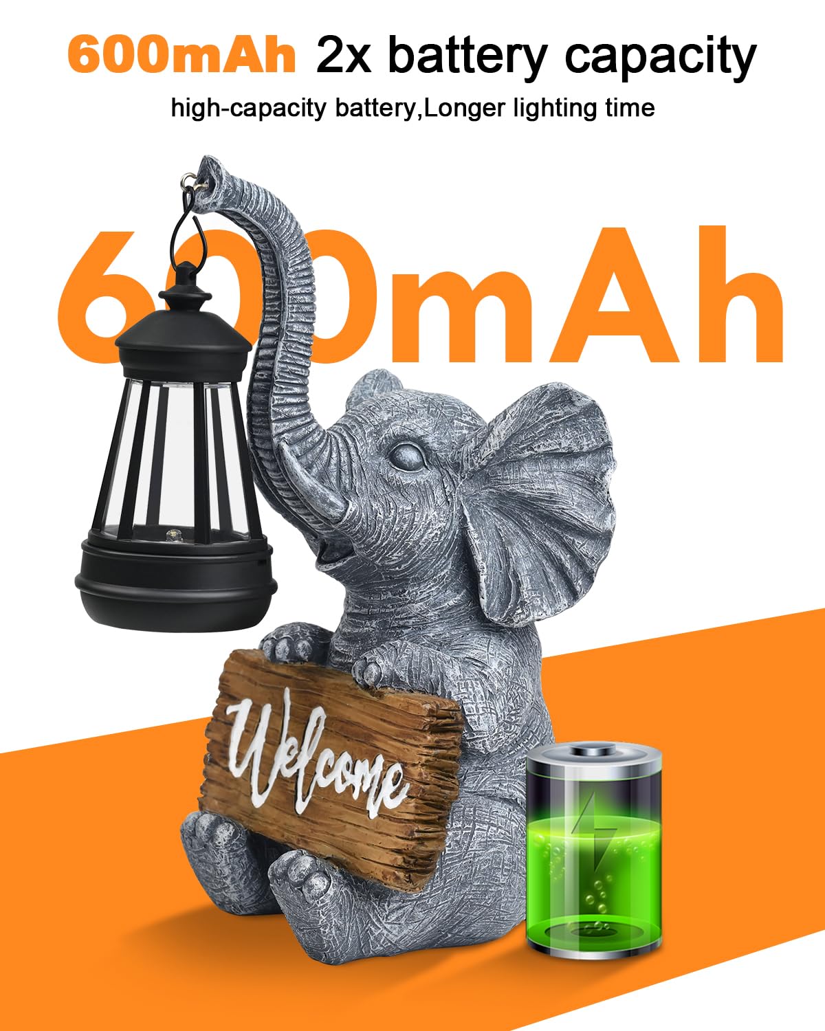 Outdoor Elephant Statues Solar Garden Decor Lights - Elephant Decoration for Garden, Balcony, Patio, Yard, Lawn - Housewarming, Fathers Day, Unique Birthday Gifts for Women Mom Grandma(White)