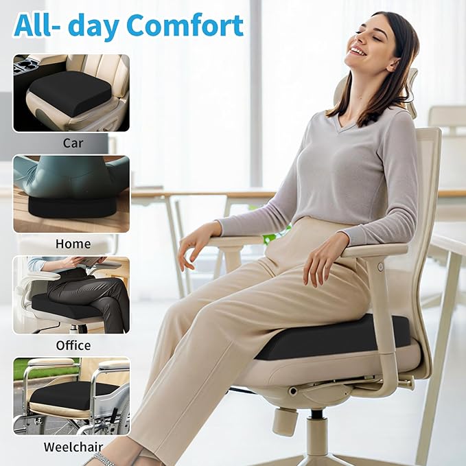 TranquilRelax Large Seat Cushion，Soft Foam Cushion for Long Sitting Hours on Office Chair, Home & Car, Non-Slip Chair Pad for Relieving Back & Sciatica & Hip & Coccyx Pain (Black)