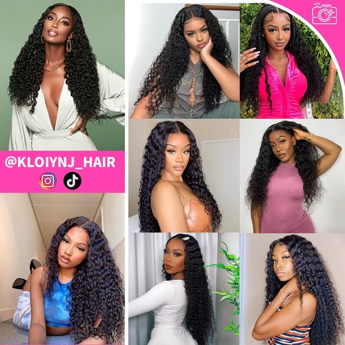 kloiynj U Part Wigs Human Hair for Black Women Deep Wave Human Hair Brazilian Hair Full Head Clip in Half Wig V Part Glueless Wigs Human Hair Pre Plucked U Shape Wigs (Natural Black, 18 inch)