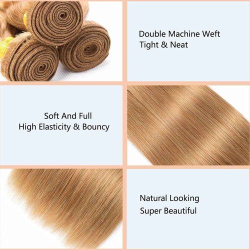 Habiliana Bundles Human Hair 20 22 24 Inch Straight Brown 27 Human Hair Bundles 11A Unprocessed Brazilian Virgin Quick Weave Hair Extensions for Black Women