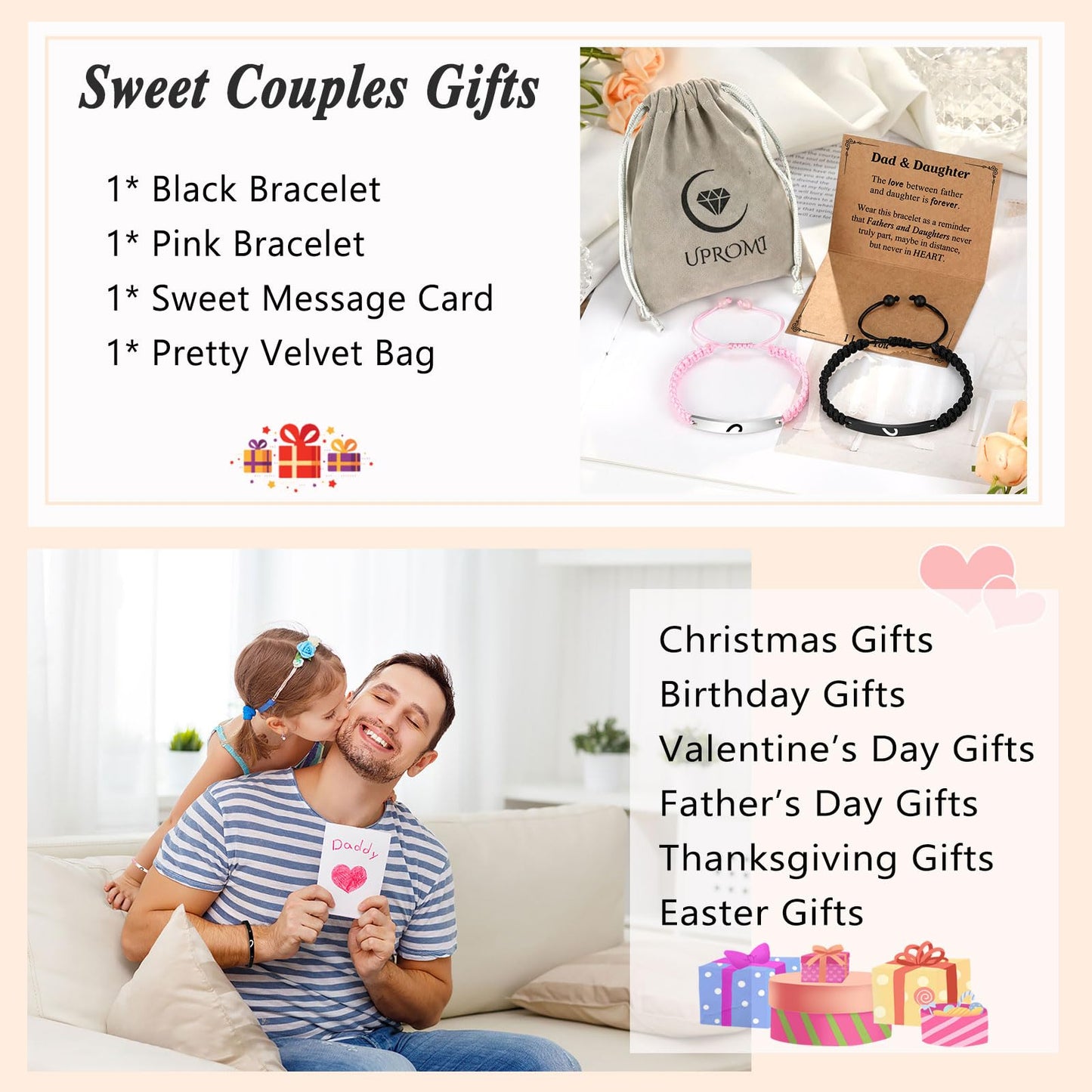 UPROMI Dad Gifts from Daughter, Father Daughter Bracelet Valentines Fathers Day Christimas Birthday Gifts for Dad Daddy Ideas