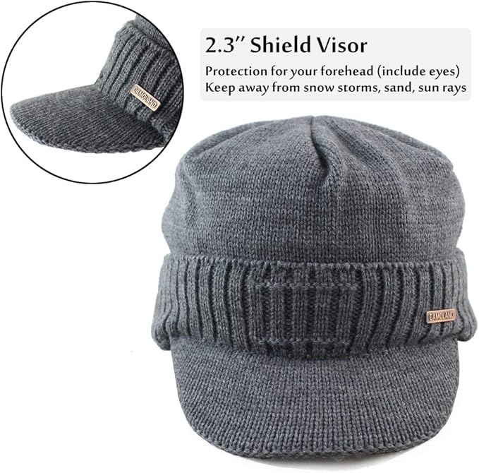 Winter Beanie w/Visor & Earflaps for Men Outdoor Fleece Hat Scarf Set