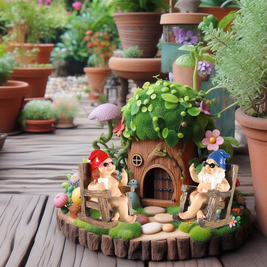 Funny Naked Gnomes Set – Durable Resin Miniature Fairy Garden Gnomes Perfect for Indoor and Outdoor Decor - Middle Finger Gifts - Naughty Gifts for Women Man (Rectangular)