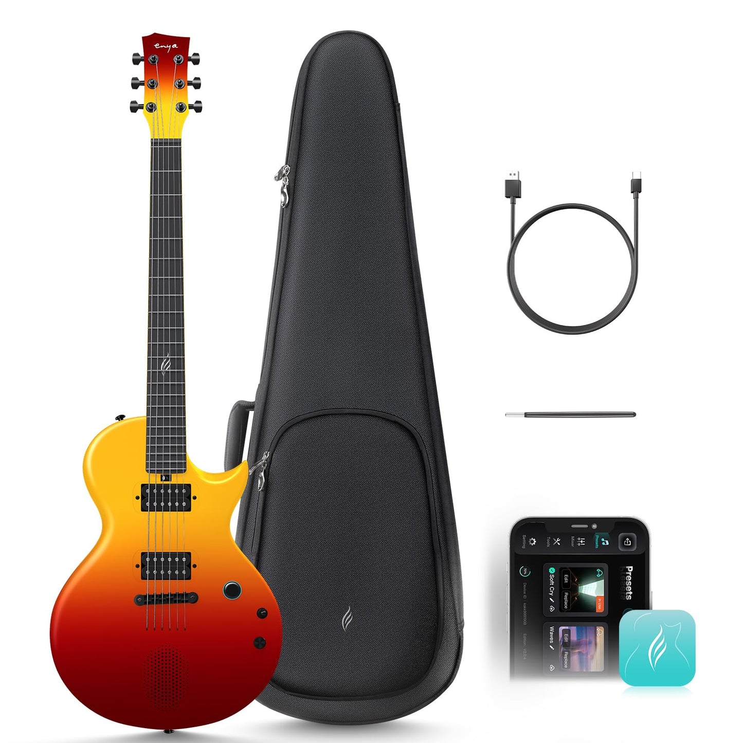 Enya Electric Guitar Nova Go Sonic Smart Electric Carbon Fiber Guitarra with 10W Wireless Speaker, Onboard Presets, All-in-One P