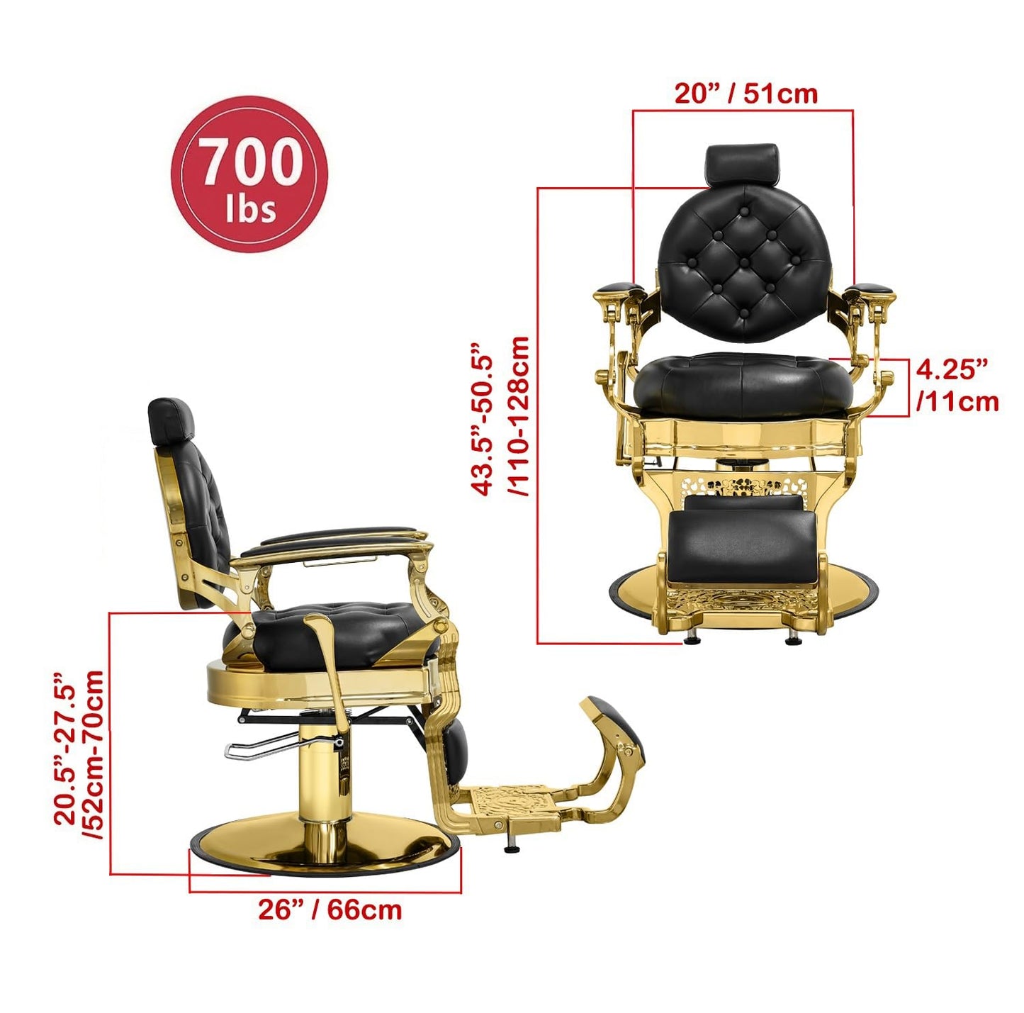 Kaleurrier Salon Chair for Hair Stylist: Barber Chairs for Barbershop - Heavy Duty Reclining Hair Chair with Footrest for Home Wide Seat Gold and Black