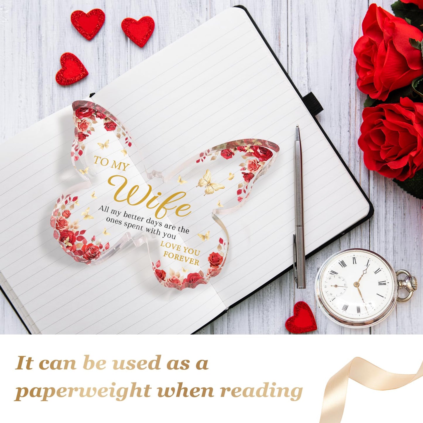 Glydein Romantic Wife Anniversary Birthday Gift Ideas, 5x3.8x0.5 Inch Butterfly Acrylic Plaque Decor, Mothers Day Valentines Christmas Wedding Present for Wife
