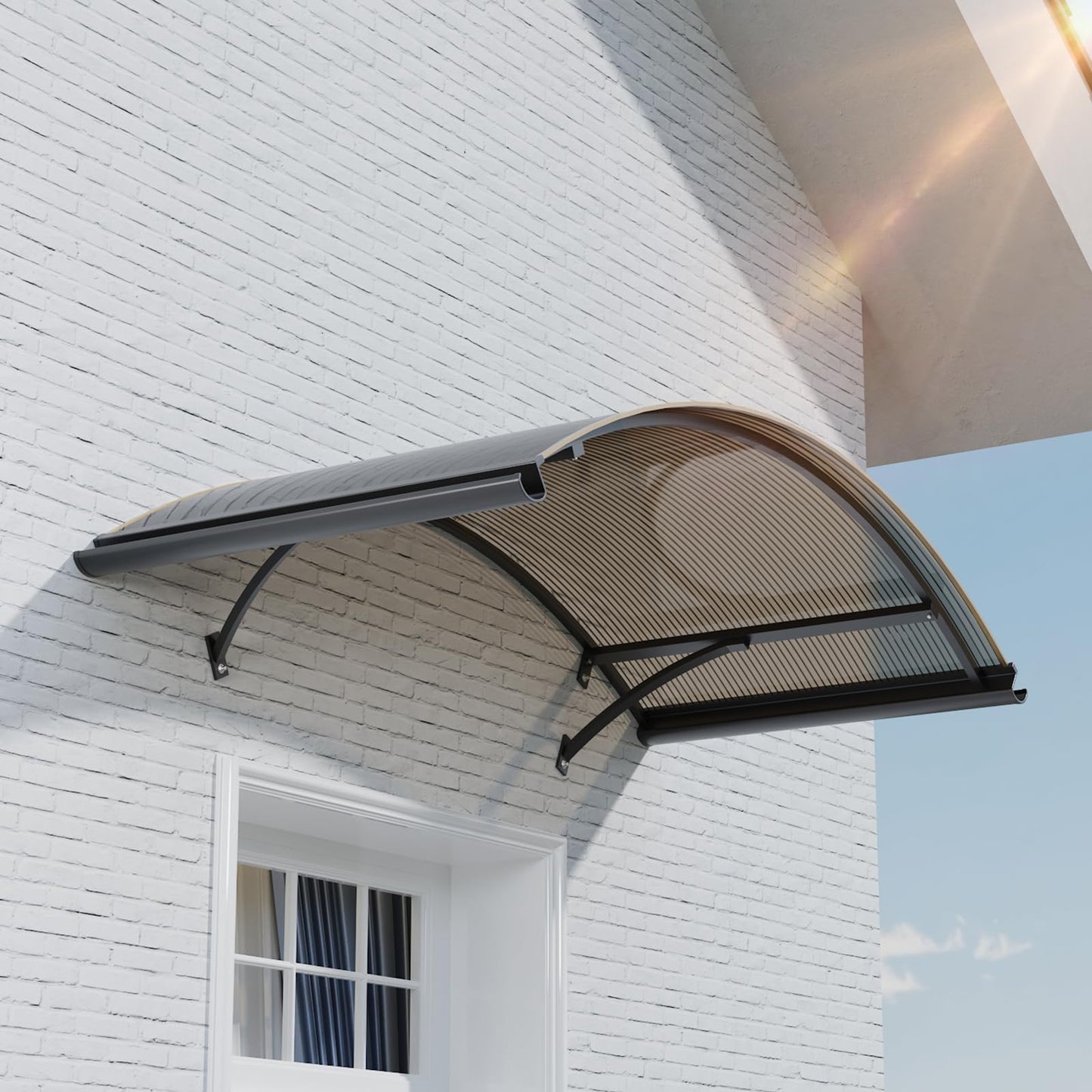 Awning for Door Entrance, 36x63 Inch Round Arch Door Awning Canopy with Aluminum Brackets & Polycarbonate Cover, UV, Rain & Snow Protection for Window, Porch, Patio, Deck