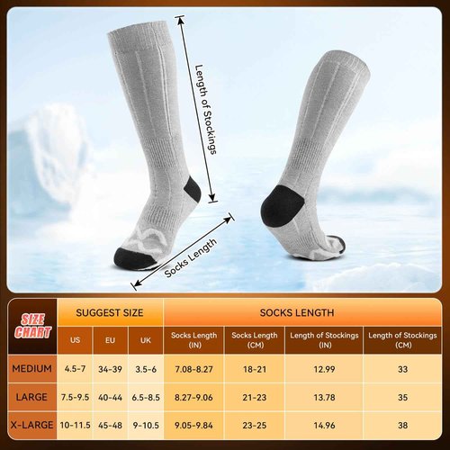 OZERO Heated Socks Rechargeable for Men Women: 6000mAh Electric Heating Socks with 360° Heating, Washable Foot Warmer for Ski Hunting Hiking Camping, Gray/Large