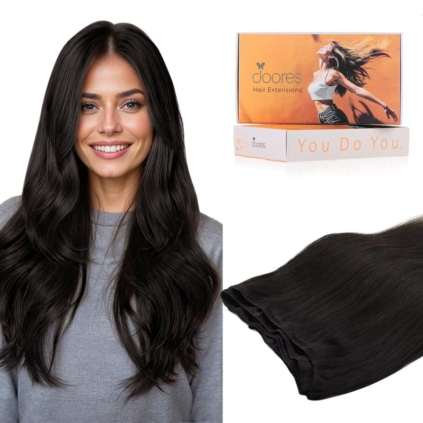 DOORES Sew in Weft Extensions Remy Hair Bundles, 22 Inch 110g Natural Black Raw Silky Straight for Women
