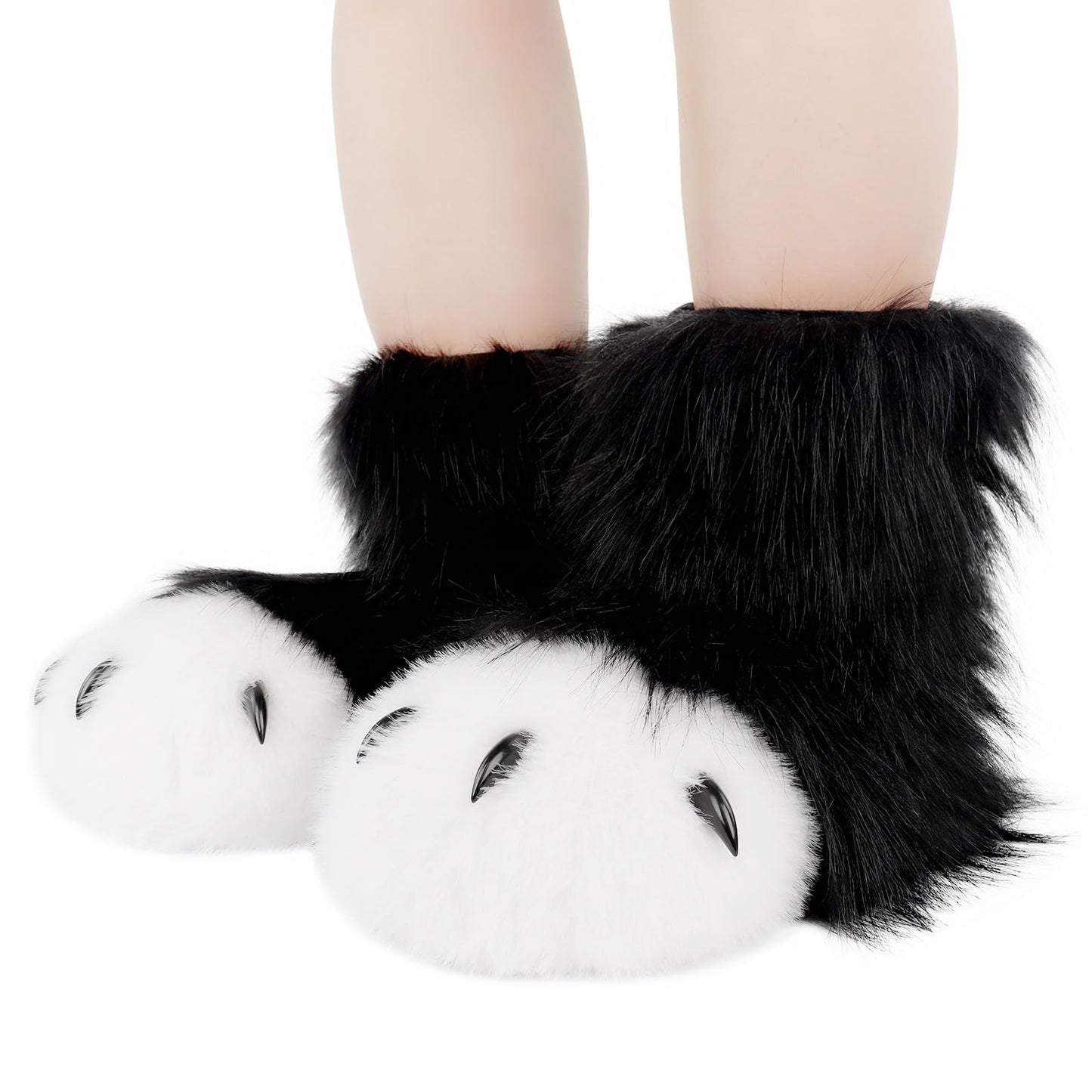 hbbhml Furry Faux Fur Shoes Animal Cat Fox Fursuit Feet Paw Slippers Plush Fluffy Warm Claw Boots Costume Accessories