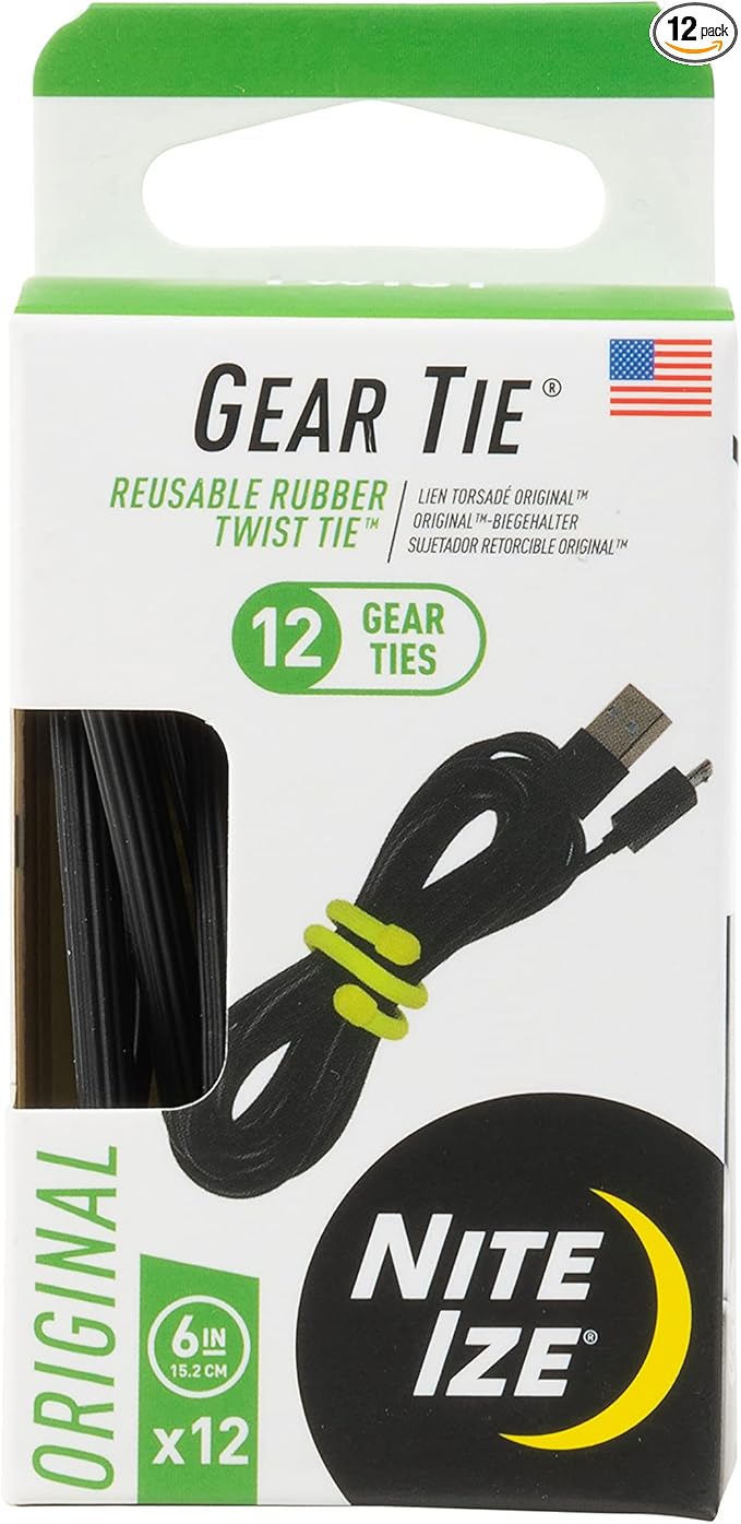 Nite Ize Original Gear Tie - 6-Inch Reusable Rubber Twist Tie - Reusable Gear Ties - Electric Cord Organizers - Twist Ties...