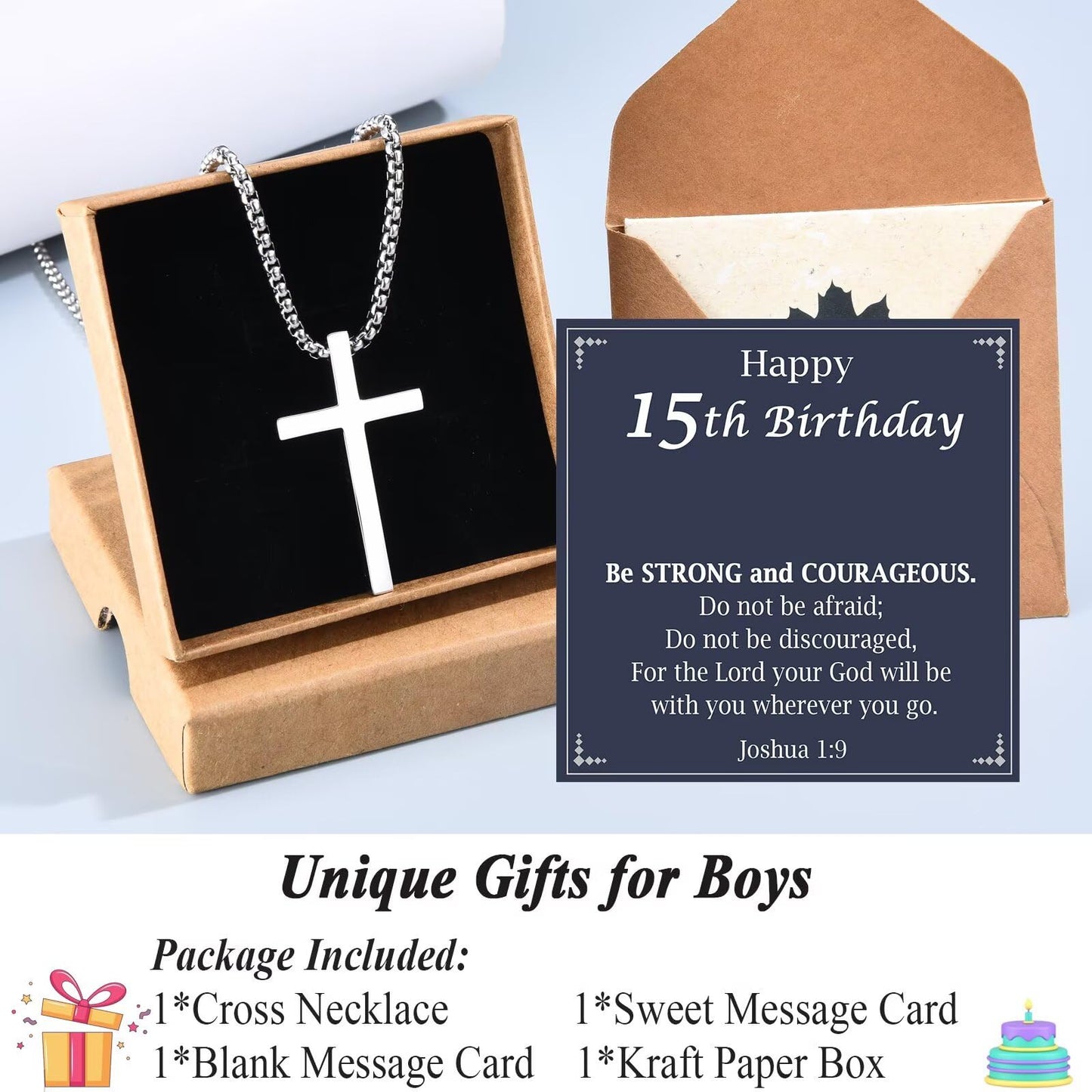 OAVOOK 15th Birthday Gifts for Teen Boys 15 Year Old Boys Cross Necklaces Christian Gifts for Son, Grandson, Nephew, Brother