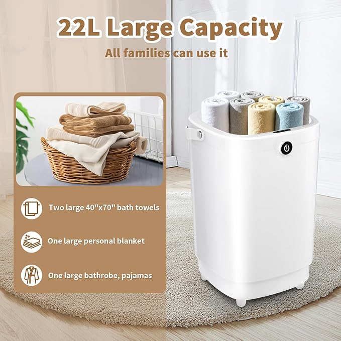 Towel Warmers for Bathroom Bucket，Luxury Large Spa Towel Hot Warmer Bucket Style-Hot Towels in 10 Minutes-Fits Up to Two 40"x70" Oversized Towels - Bathrobe, Towel, Blanket-White