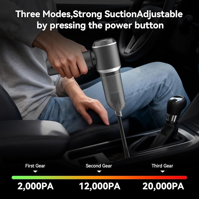 Car Vacuum Cordless, Mini Portable Vacuum Cordless for Car, 4-in-1 20000PA High Power Portable Rechargeable Vacuum Cleaner with Brushless Motor, Small Handheld Vacuum & Air Blower & Pump-Grey