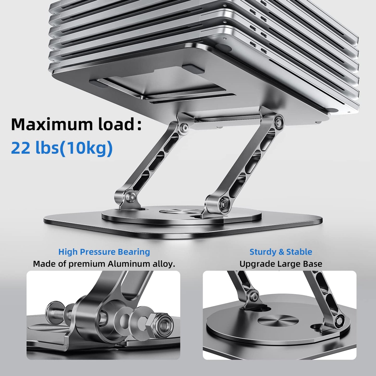 MCHOSE Laptop Stand for Desk, Ergonomic Laptop Riser with 360° Rotating Base, Aluminum Laptop Stand, Adjustable Foldable Laptop Holder Compatible with MacBook Air Pro, Dell XPS, 10-17" Laptops, Grey