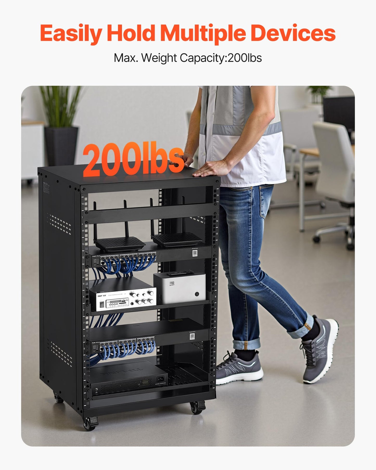 Vevor 16U Av Rack, Recording Studio Rack Cabinet, Open Frame Server Rack With Locking Caster Wheels, Removable Side Panels & Ven