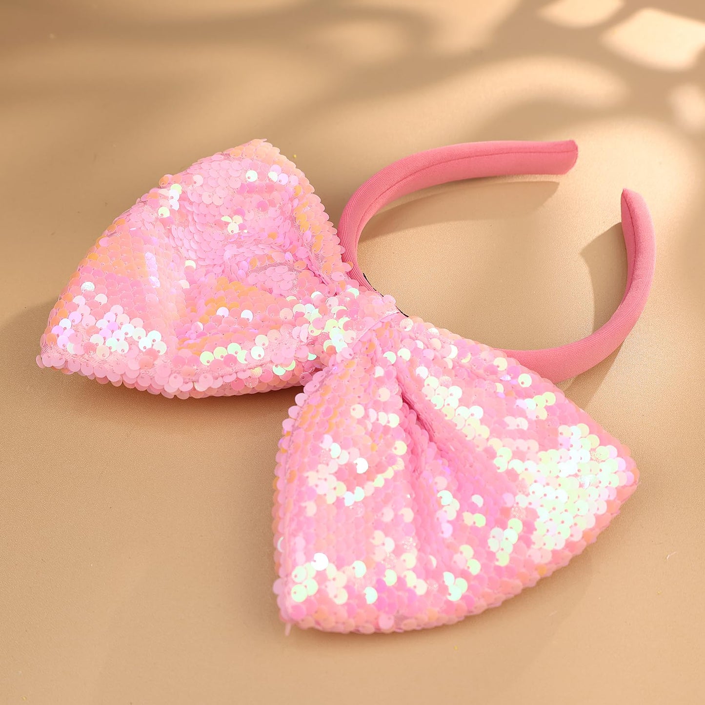 Yheahin Big Bow Headband for Women Soft Bow-Knot Hair Hoop with Sparkling Sequins Festival Costume Large Hair Bow Accessory (Pin