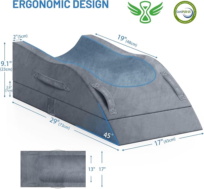 TranquilRelax Double Leg Elevation Pillows, Wedge Pillow for After Surgery, Memory Foam Support Adjustable, Comfort Care for Back Knee Hip Ankles Pain, Knee Pillow for Sleeping Blood Circulation Grey