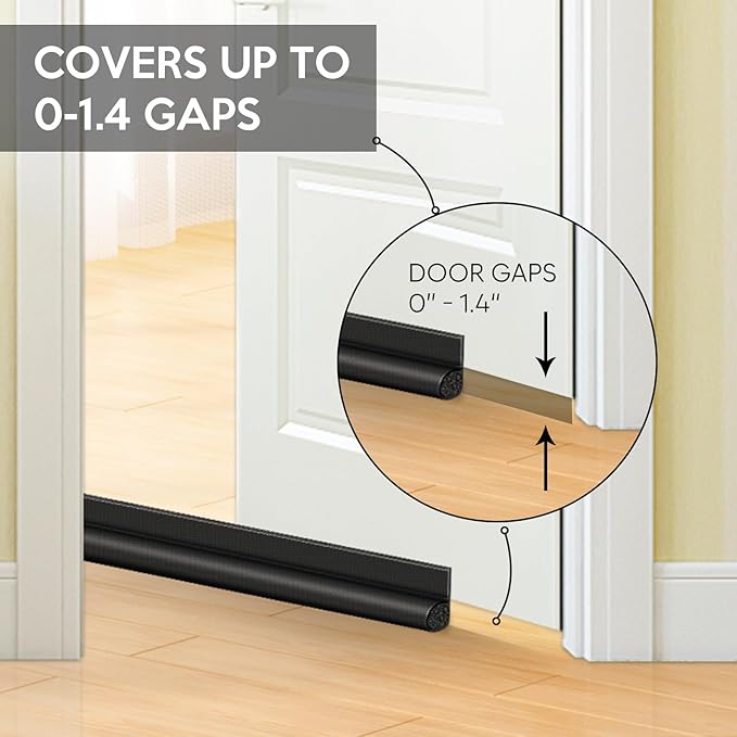 HomeProtect 32 inch Door Draft Stoppers, Adjustable Door Bottom Seals Keep Cold Air Out, Block Noise Light Odor Dust, Soundproof Door Sweep for Bottom of Door Suitable for Interior/Exterior, Black