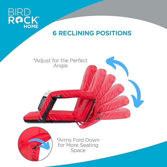 Stadium Boss Recliner Stadium Seat for Bleachers, Benches, Lawns, Backyard, Camping & Beach – Padded Sport Chair, Cushion Backs & Armrest – 6 Reclining Positions – Portable Carry Straps – Red