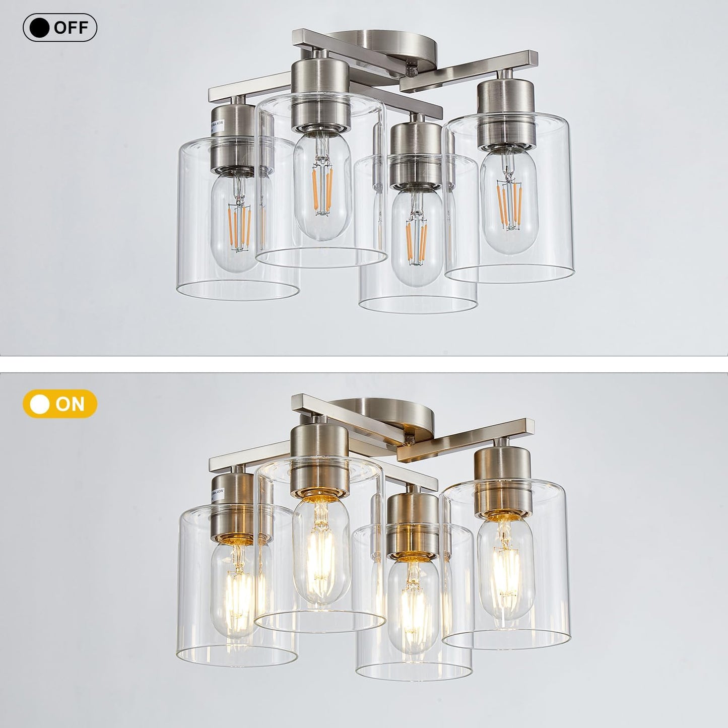 DIDUIO Semi Flush Mount Ceiling Light Kitchen Lighting Fixtures Ceiling Brushed Nickel Kitchen Cieling Light Fixtures with Clear Glass Shade for Dining Room Bedroom Living Room Hallway E26 Scoket