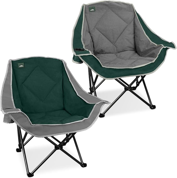 Northroad 2 Pack Oversized Camping Chair,Outdoor Padded Folding Lawn Chair w/Cup Holder,Carry Bag for Beach, Hiking, and Picnics,Heavy-Duty 300-lbs Capacity, Grey&Green