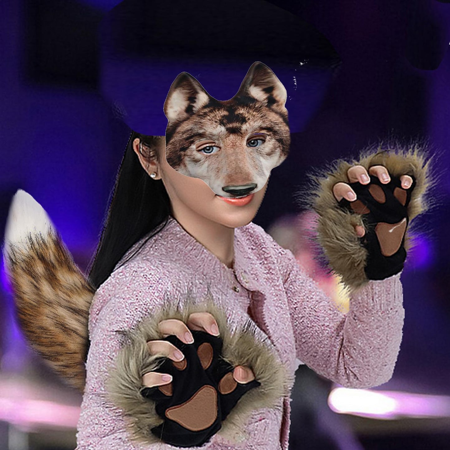 Valpeak Unleash Your Inner Wolf with Our Therian Wolf Mask, Tail, and Paw Set(brown wolf mask)