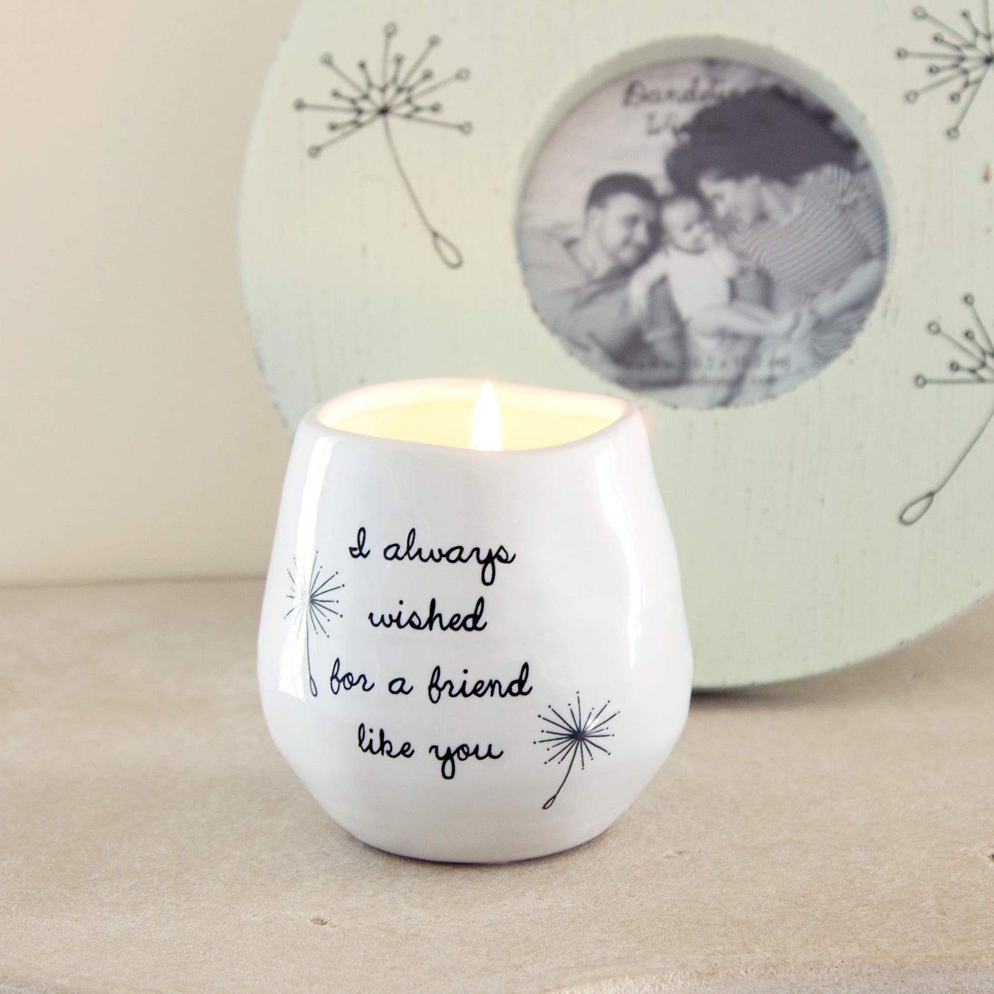 Pavilion - 8 Oz Candle Holder - White Ceramic Candle Jar with 100% Soy Wax Candle Cotton Scent "I Always Wished For A Friend Like You" Ideal Gift for a Friend - Printed Text, Love Theme & Oval Shape