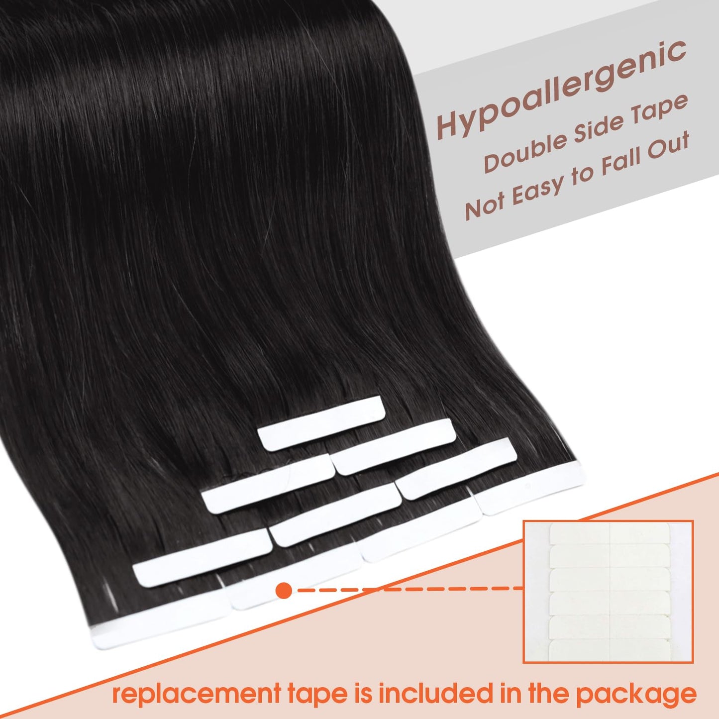 Sunny Hair Tape in Hair Extensions Real Human Hair Invisible Remy Hair Extensions Tape ins for Women Jet Black 22 inch 25G