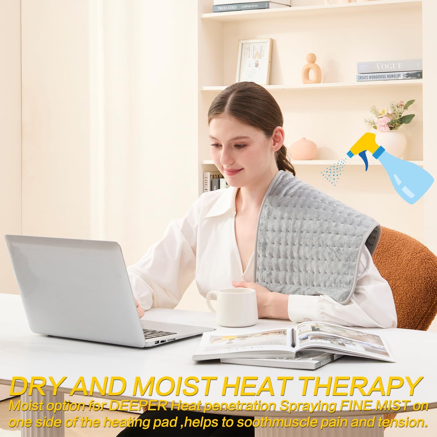 Heating Pad,Electric Heating Pads for Back,Neck,Abdomen,Moist Heating Pad for Shoulder,Knee,Arms,Legs,Dry/Moist Heat & Auto Shut Off,Birthday Gifts for Men and Women(Light Gray, 24''×12'')