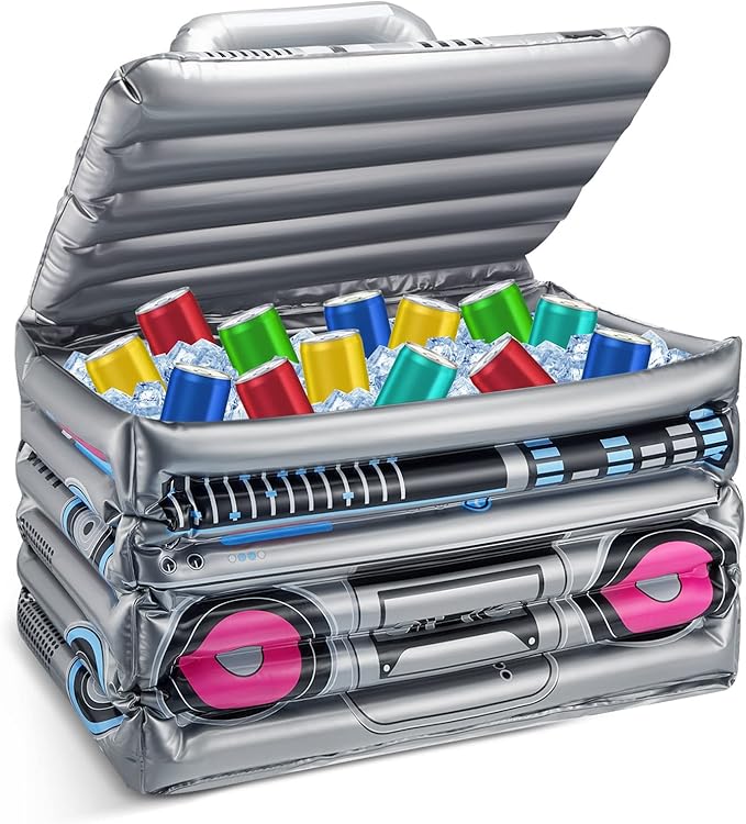 Cunhill 1 Piece Inflatable Boom Box Beverage Cooler Summer 80s 90s Theme Party Decorations Inflatable Cooler Radio Blow up...