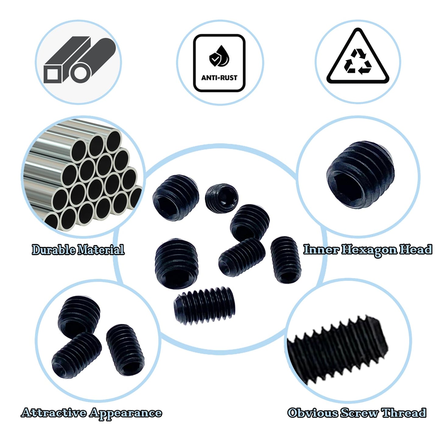 60pcs Set Screws, Set Screws Assortment Kit, Grub Screws M3 M4 M5 M6 M8 for Home Repair, Repair Furniture, Electronic Product, Install Door Lock, DIY, Fixtures, 12 Sizes