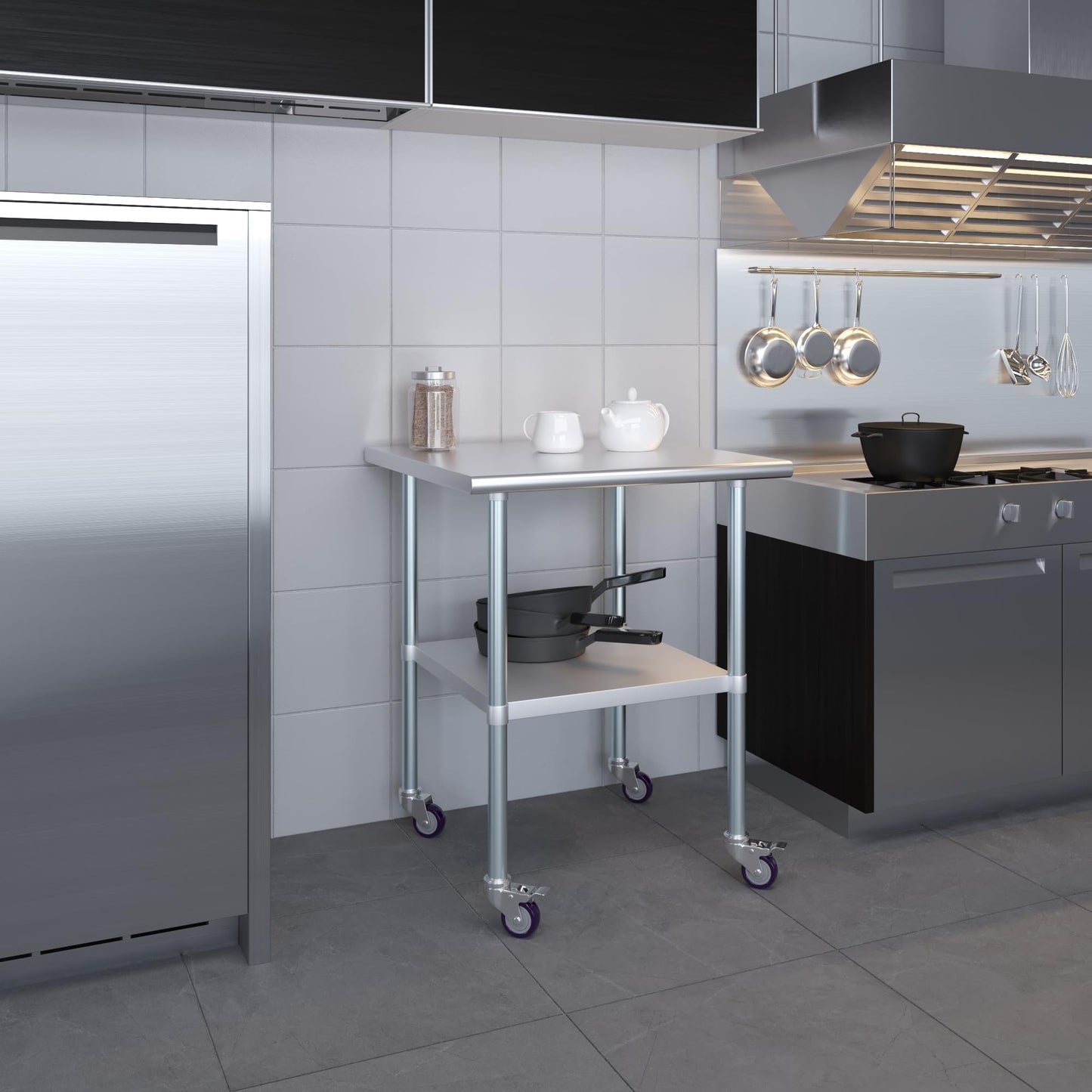 AmGood 30 in. x 30 in. Stainless Steel Work Table with Wheels | Metal Kitchen Food Prep Table | NSF