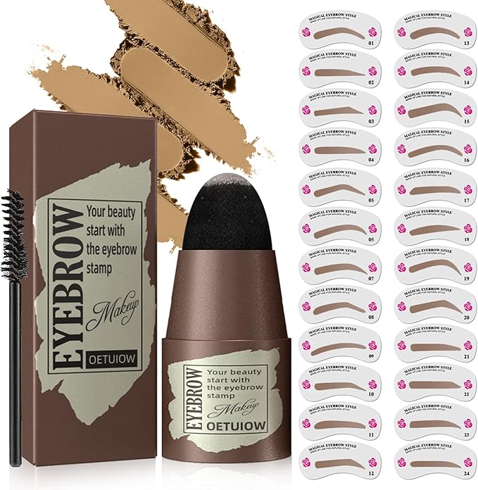 Eyebrow Stamp Stencil Kit - One-Step Eyebrow Stencil with 24 Reusable Thin & Thick Stencils, Long-Lasting Waterproof & Smudge-Proof Brow Stamp for Perfect Eye Makeup (Blonde)